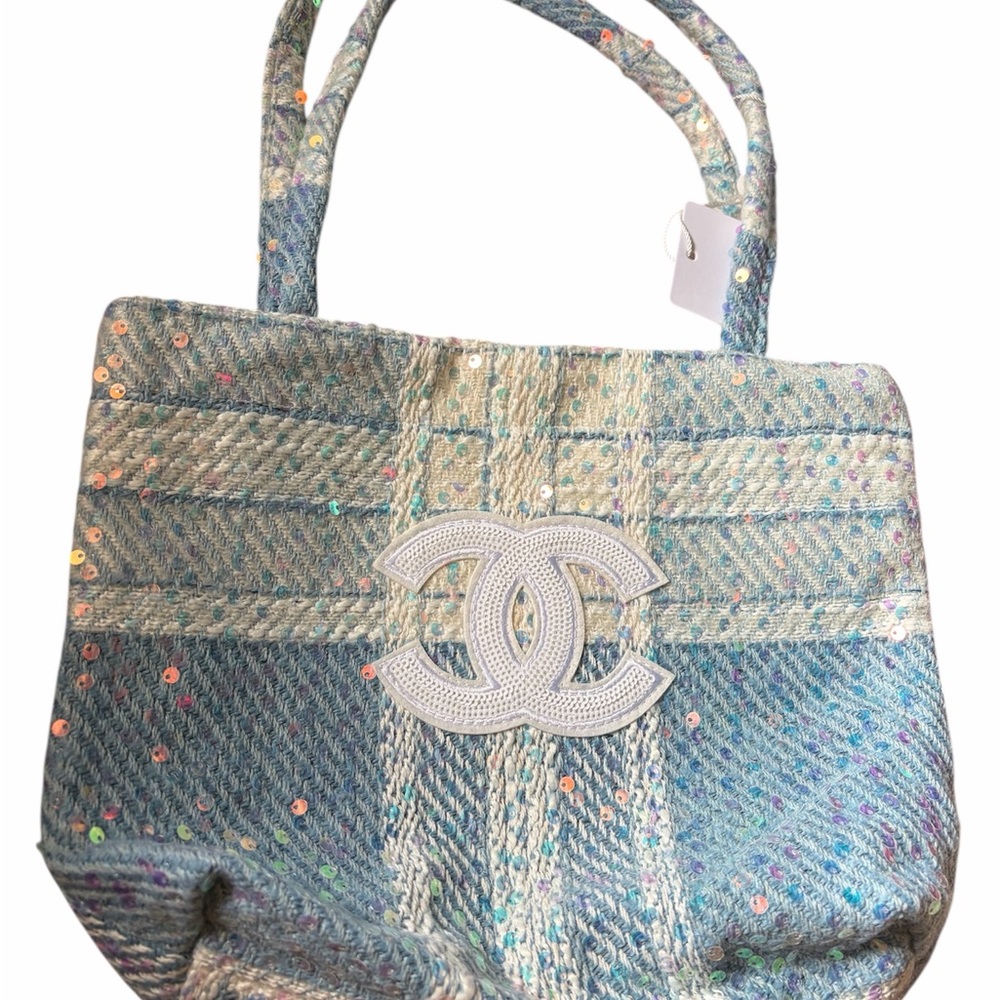 Elegant Blue Sequin Tote Bag